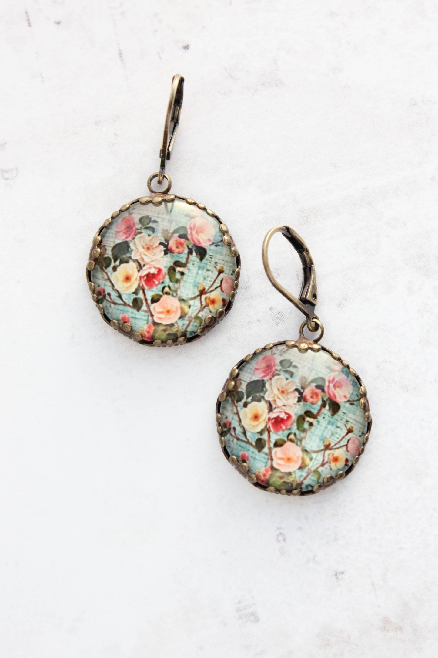 Floral Earrings | Flowers and Leaves | Aqua Mint 145