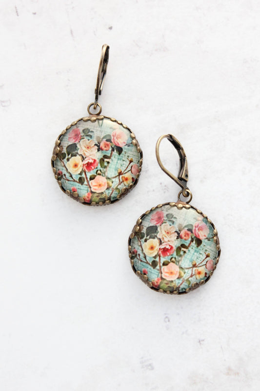 Floral Earrings | Flowers and Leaves | Aqua Mint 145