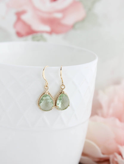 Glass Pear Drop Earrings | Chrysolite Green - 307