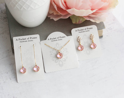 Art Deco Glass Leaf Post Earrings | Pastel Pink Glass Jewel - 289