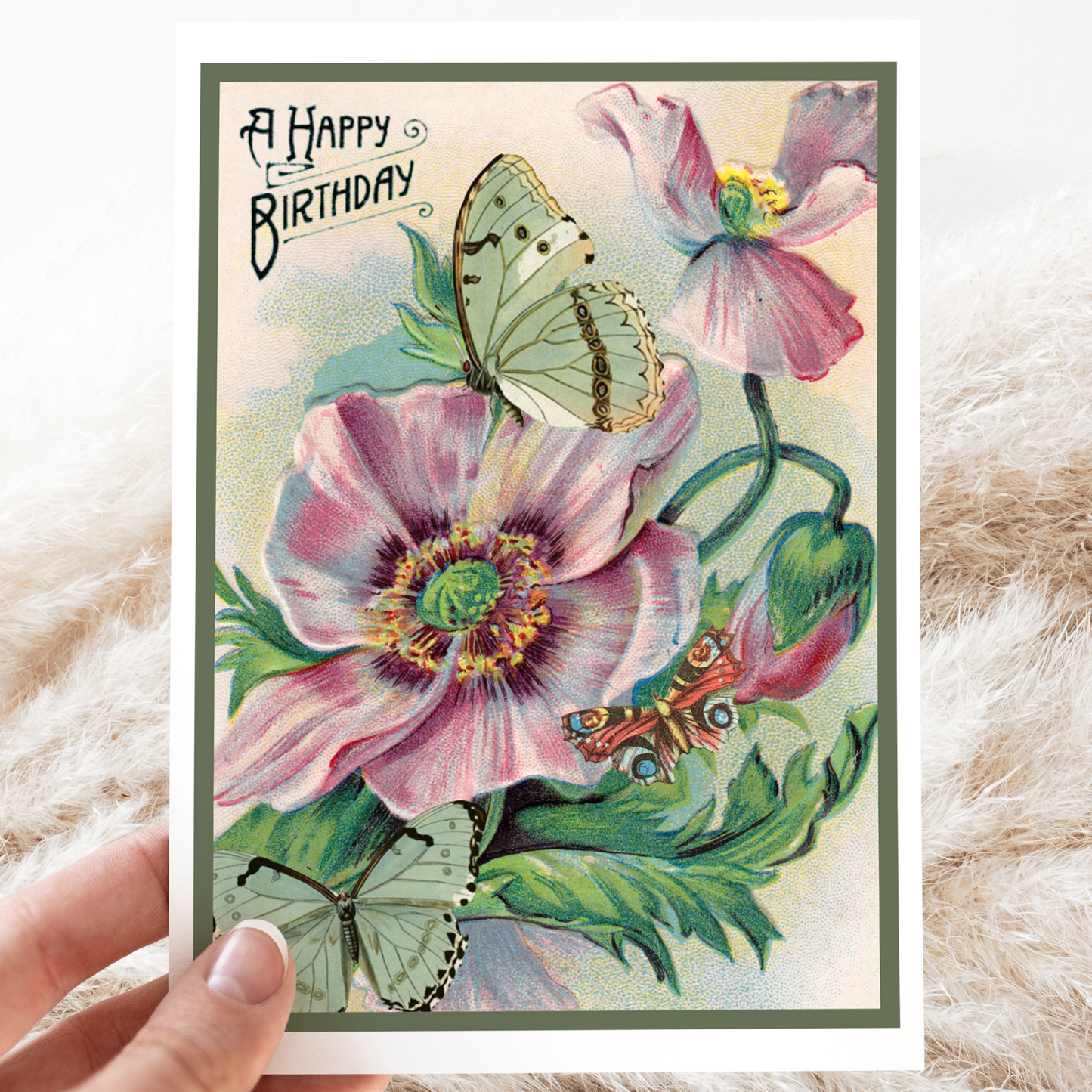 Vintage Flower and Moths | Birthday Card
