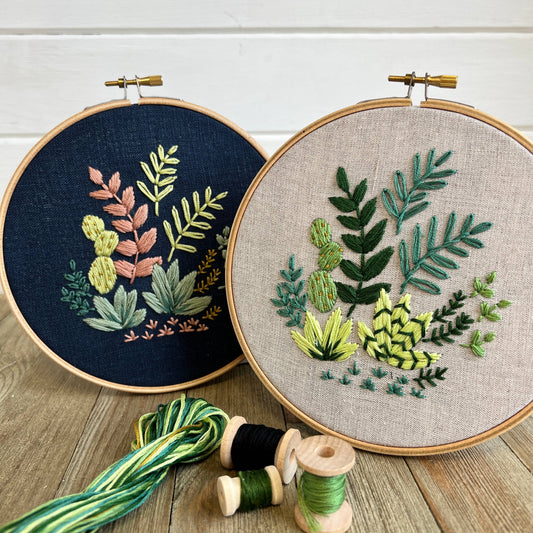Houseplants Embroidery Kit: Navy
