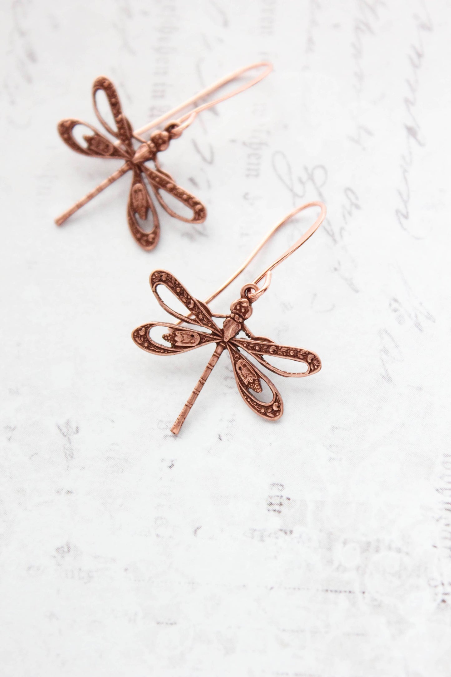 Dragonfly Earrings |  Rose Copper Earrings | Nature Jewelry - 101
