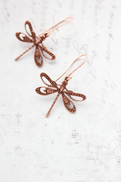 Dragonfly Earrings |  Rose Copper Earrings | Nature Jewelry - 101