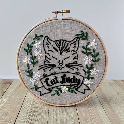 Cat Lady Embroidery Kit: Natural/Black
