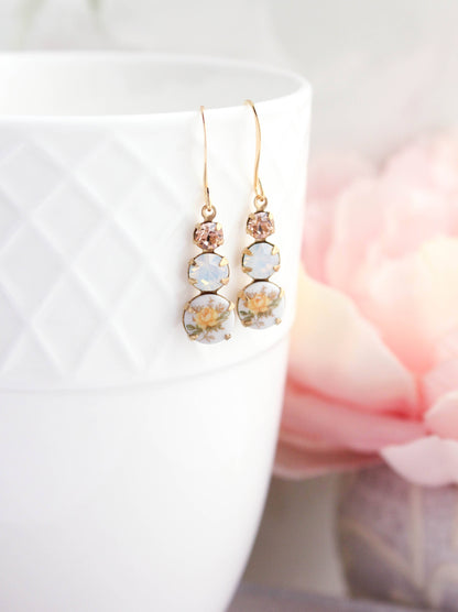 Yellow Rose Earrings | Vintage Glass - 205