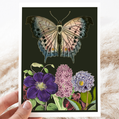 Purple Flowers | Vintage Dark Butterfly Greeting Card