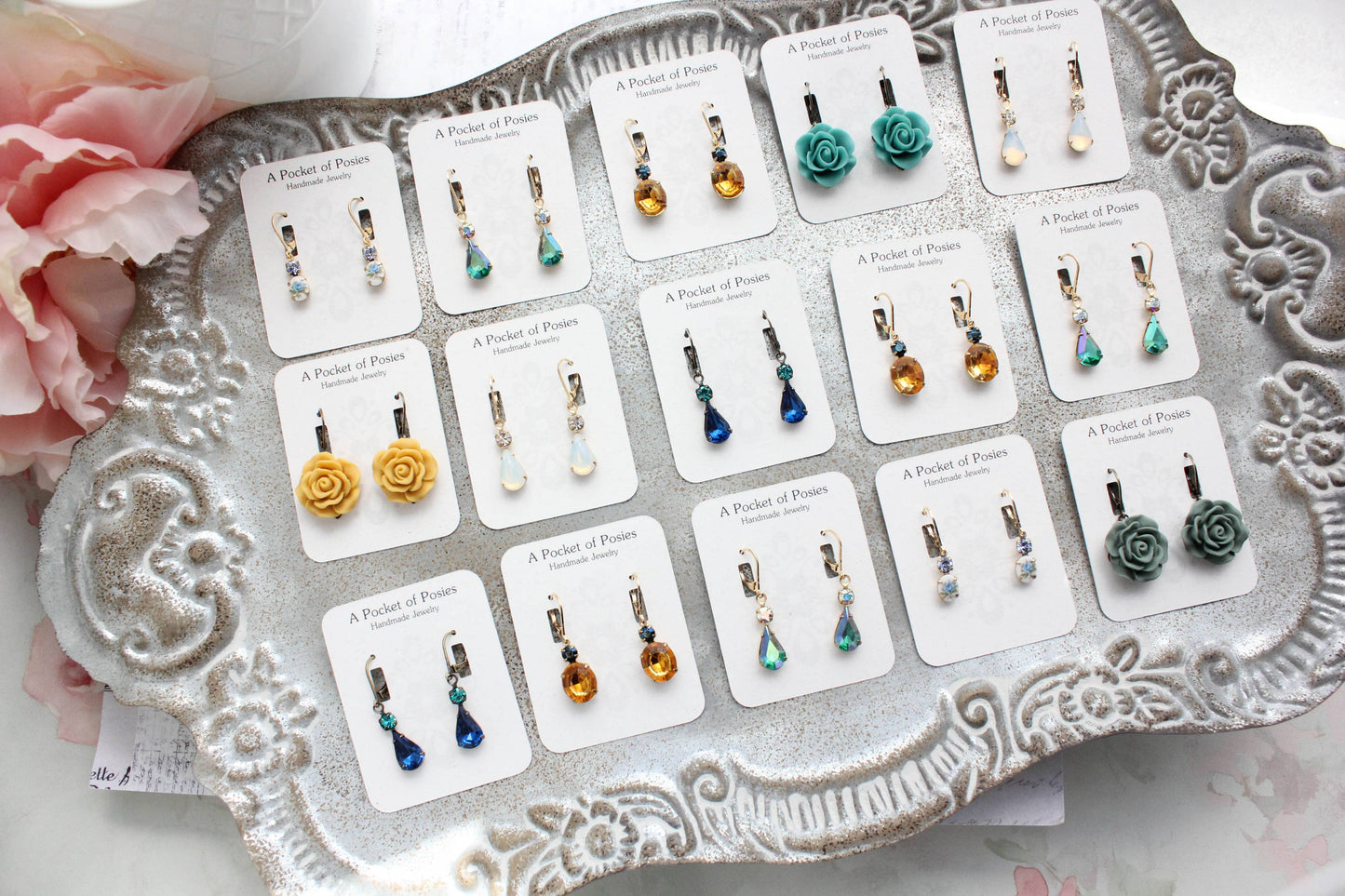 Topaz and Navy Blue Oval Drop Earrings | Vintage Glass - 213