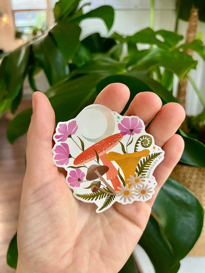 Moonlit Mushroom Sticker  |  Mushroom Vinyl Sticker