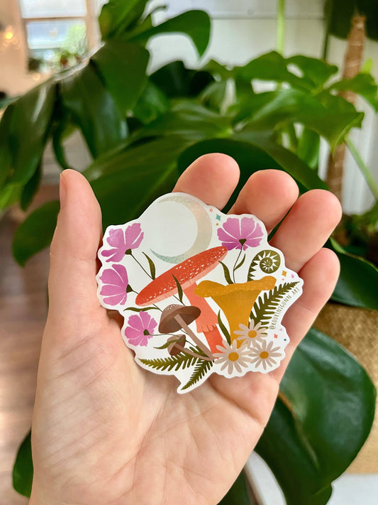Moonlit Mushroom Sticker  |  Mushroom Vinyl Sticker