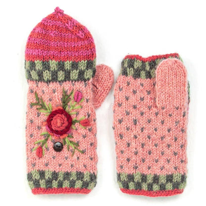 Aubrey Floral Embroidered Wool Flip Mittens | Handwarmer: Begonia