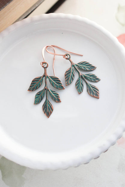 Copper Patina Branch Earrings (2 styles): MATTE mint copper | #120
