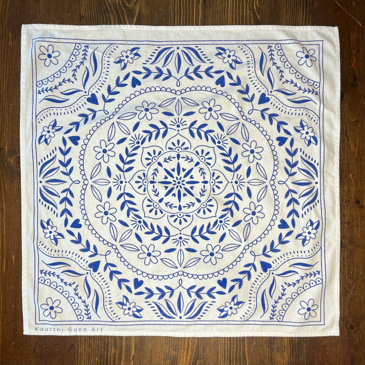 Mandala Flour Sack Towel  |  Blue and White Tea Towel