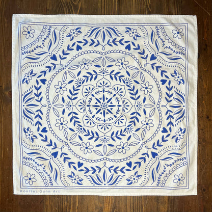 Mandala Flour Sack Towel  |  Blue and White Tea Towel