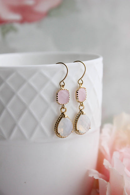 Opal and Pink | Glass Dangle Earrings - 347
