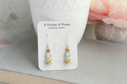 Yellow Rose Earrings | Vintage Glass - 205