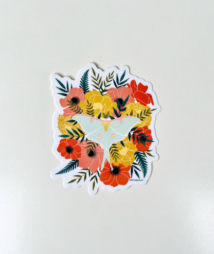 Luna Moth Sticker  |  Floral Vinyl Sticker