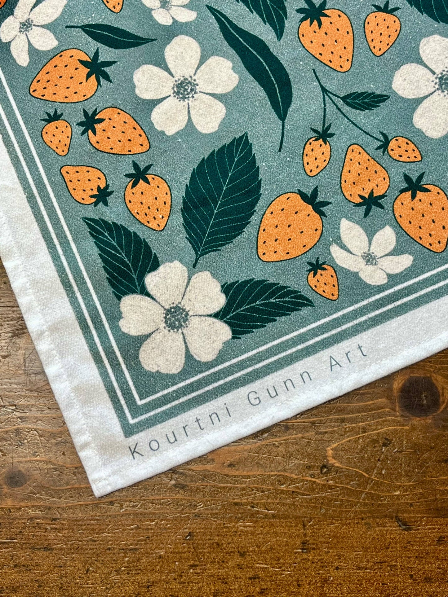 Strawberry Flour Sack Towel  |  Flower Blossom Tea Towel 