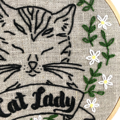 Cat Lady Embroidery Kit: Natural/Black