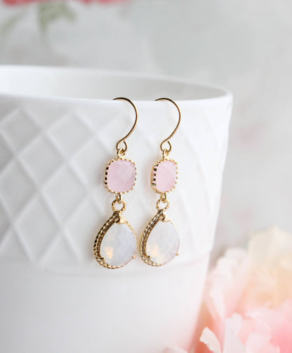 Opal and Pink | Glass Dangle Earrings - 347