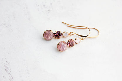 Vintage Glass Earrings | Dusty Rose Plum - 238