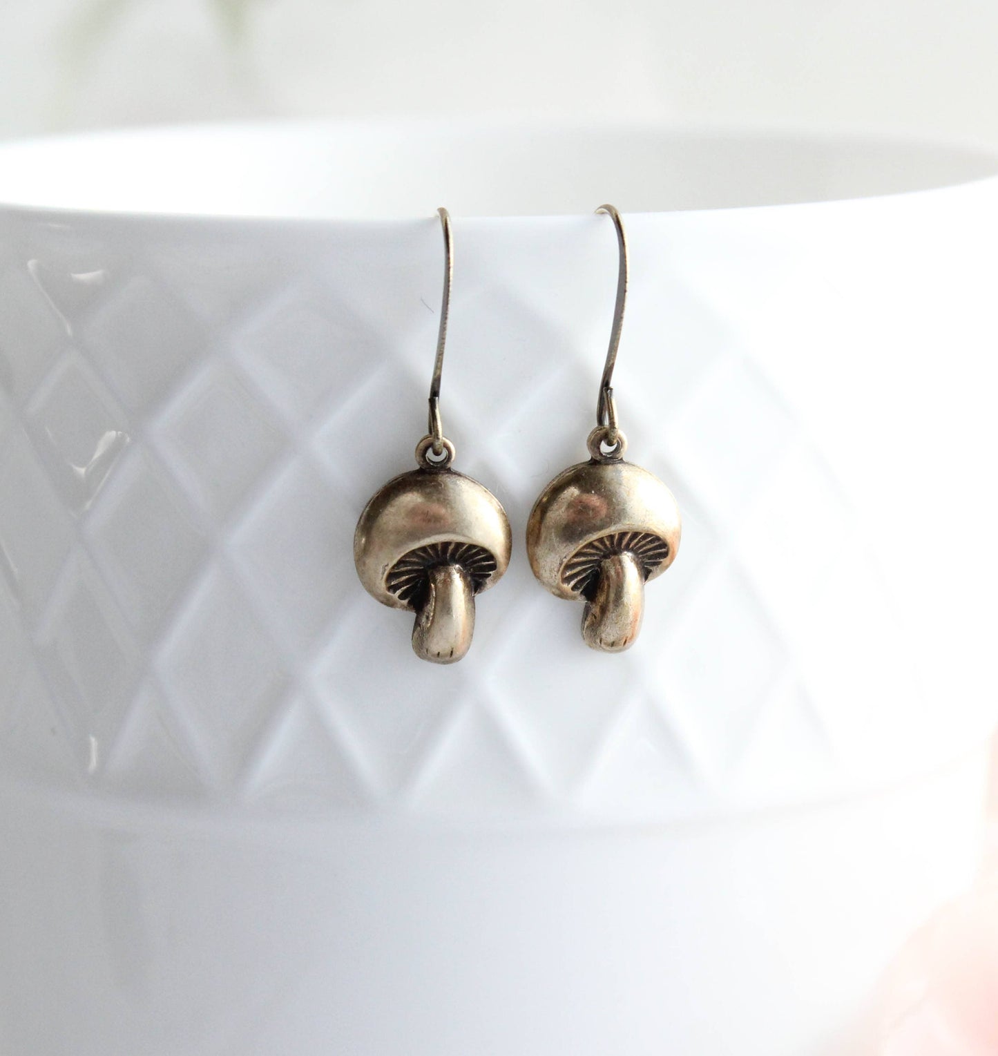 Little Mushroom Earrings - Antiqued Gold Brass - 123