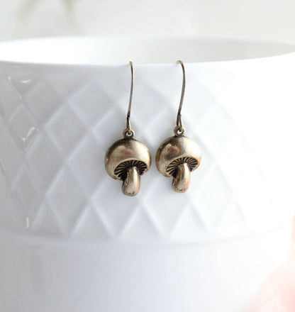 Little Mushroom Earrings - Antiqued Gold Brass - 123