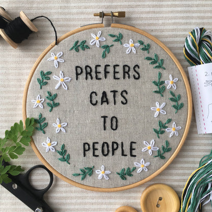 Prefers Cats to People Embroidery Kit