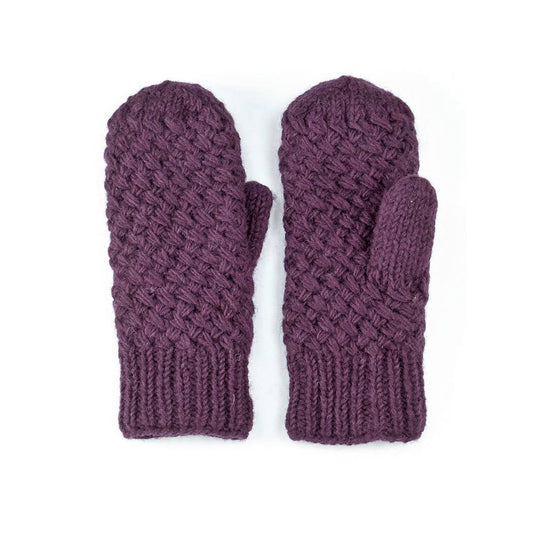Palermo Wool Mittens with Textured Stitch: Deep purple