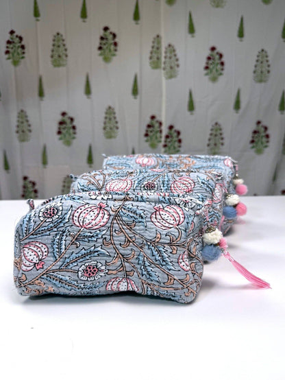 Hand-Made Grey Quilted Makeup Bag