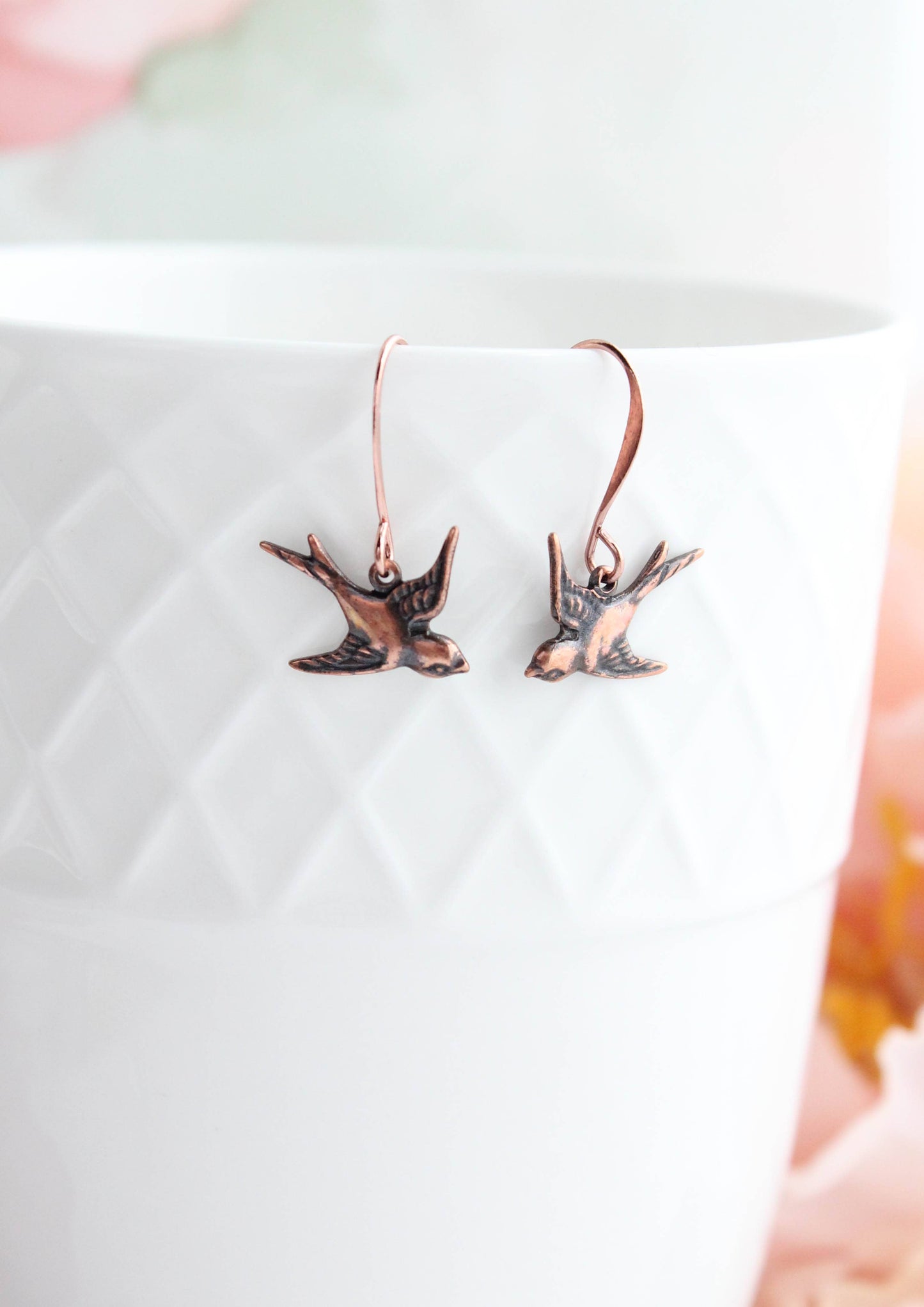Bird Earrings in Antiqued Copper | Small Drop Earrings - 107