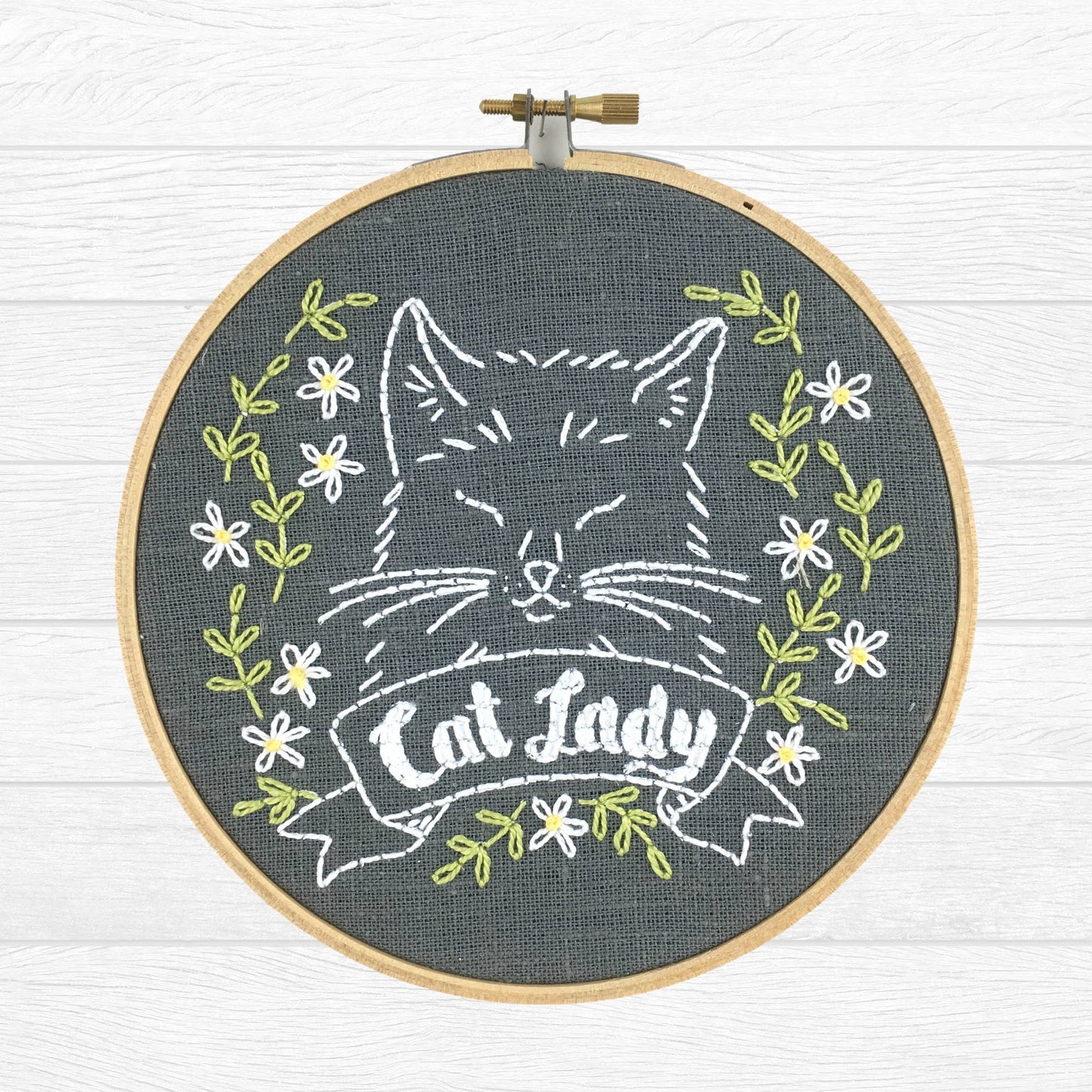 Cat Lady Embroidery Kit: Natural/Black