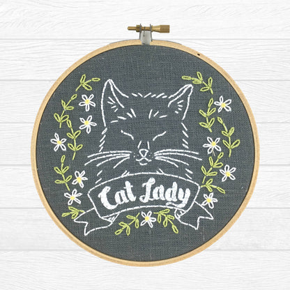 Cat Lady Embroidery Kit: Natural/Black