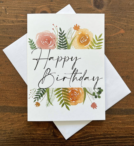 Watercolour Floral Happy Birthday Card