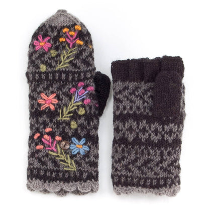 Sadie Wool Convertible Mittens with Embroidery: Mint