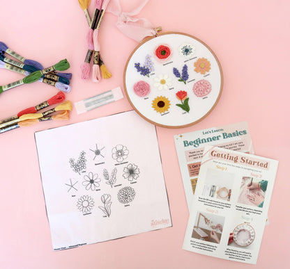 6" Flower Chart Hand Embroidery Kit