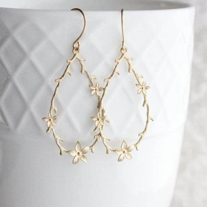 Twig and Flower Hoop Earrings | Matte Gold - 120