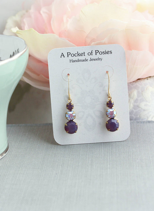 Vintage Glass Earrings | Shades of Purple - 214
