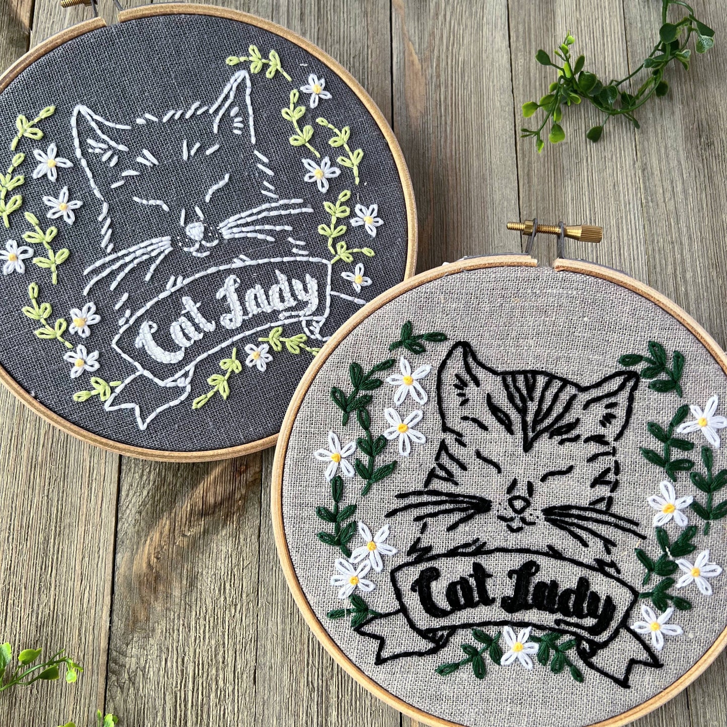 Cat Lady Embroidery Kit: Natural/Black