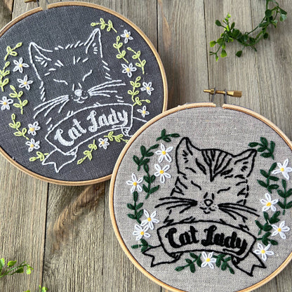 Cat Lady Embroidery Kit: Natural/Black