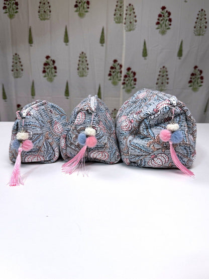 Hand-Made Grey Quilted Makeup Bag