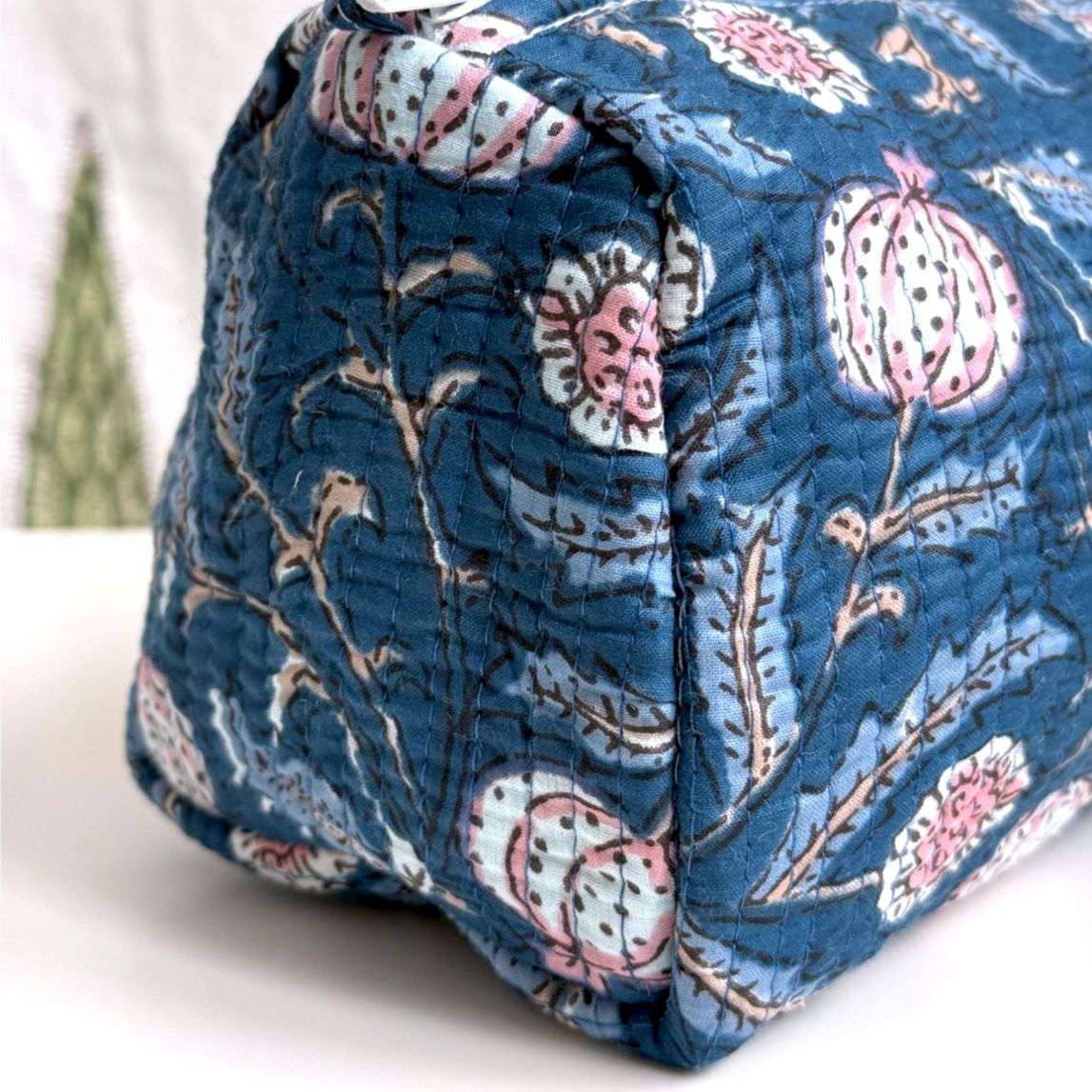 Hand-Made Ink Blue Coloured Makeup Bag