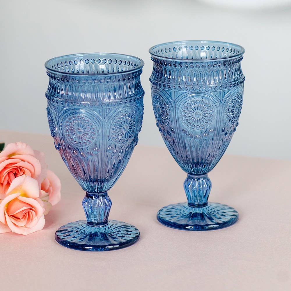 Blue Vintage Style Pressed Glass Wine Goblet
