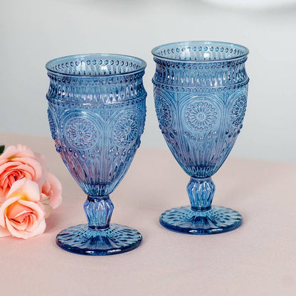 Blue Vintage Style Pressed Glass Wine Goblet