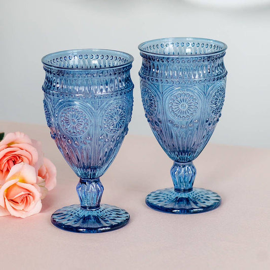 Blue Vintage Style Pressed Glass Wine Goblet