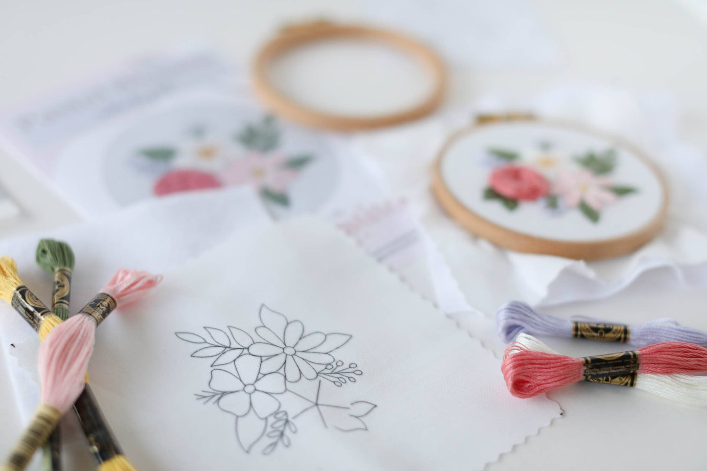 4" Beginner Floral Embroidery Floral Kit | Preprinted Fabric