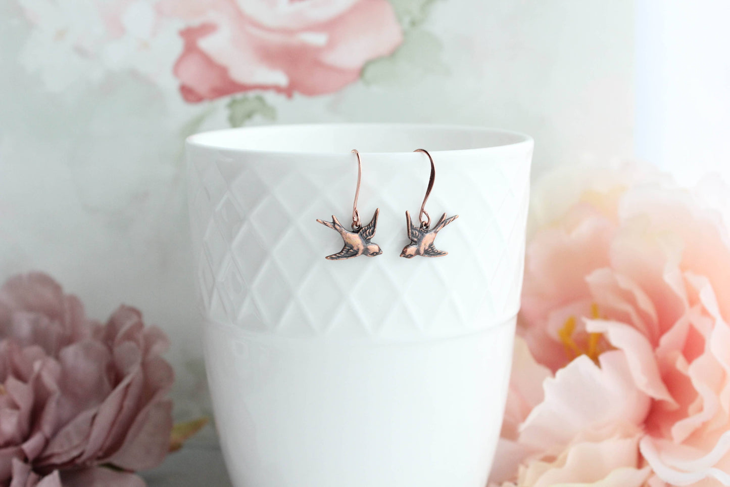 Bird Earrings in Antiqued Copper | Small Drop Earrings - 107