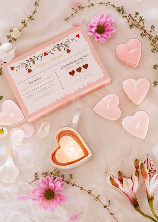 Heart Tealights + Holder Set