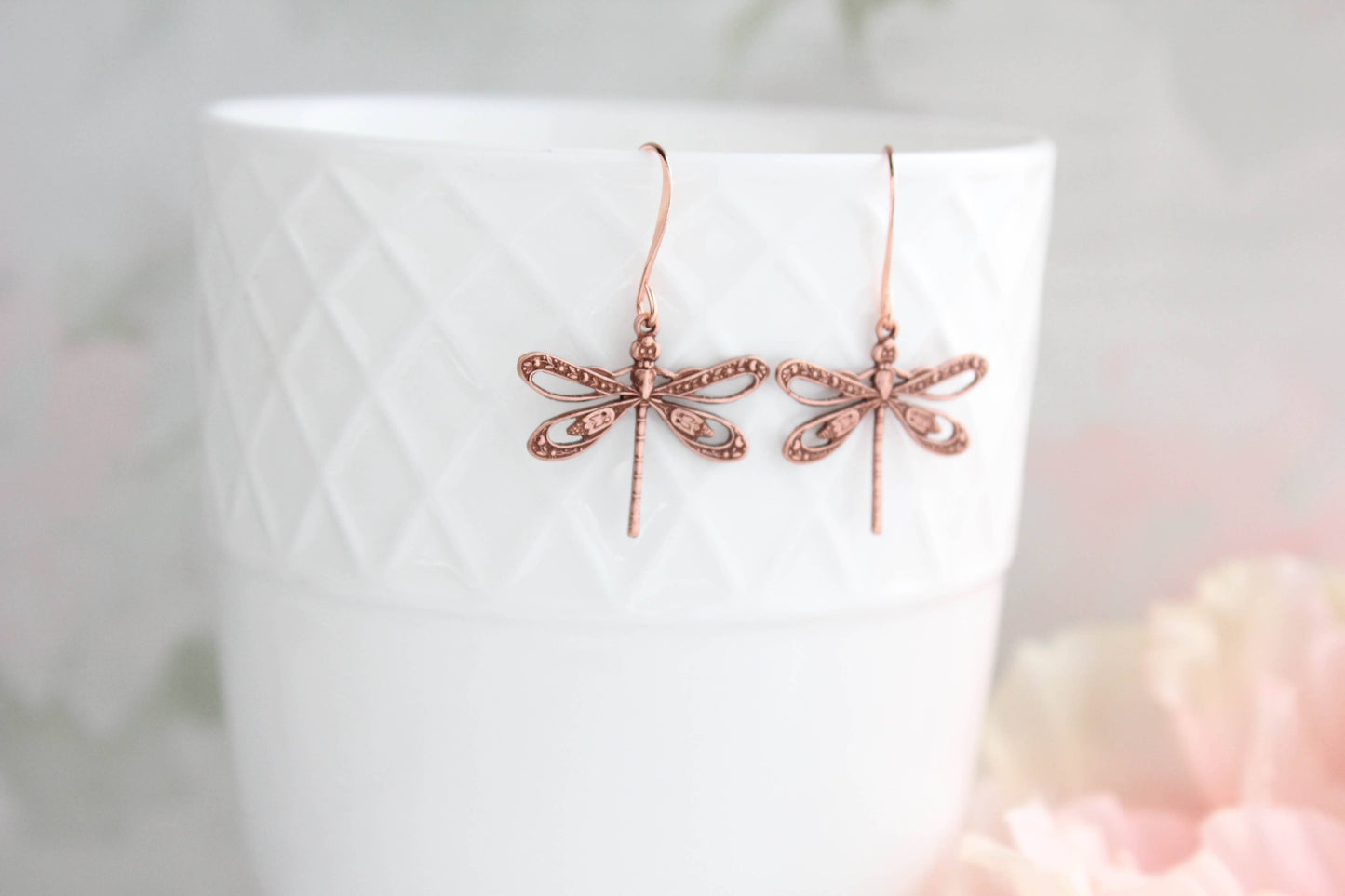 Dragonfly Earrings |  Rose Copper Earrings | Nature Jewelry - 101