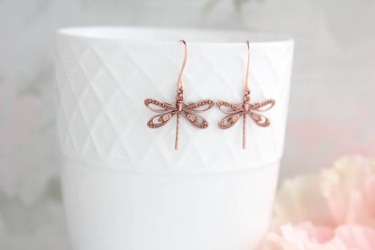 Dragonfly Earrings |  Rose Copper Earrings | Nature Jewelry - 101